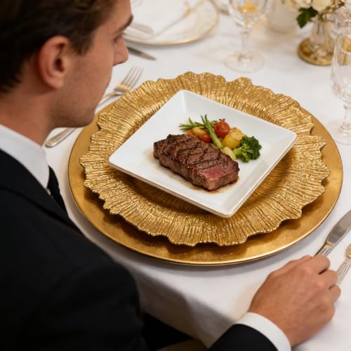 Platos Cargadores de Plástico Dorados con Diseño de Copo de Nieve, Set x100 miniatura 6