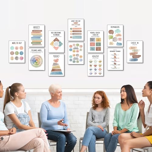 12 peças de pôsteres de saúde mental, decoração de escritório de terapeuta, presentes de saúde menta