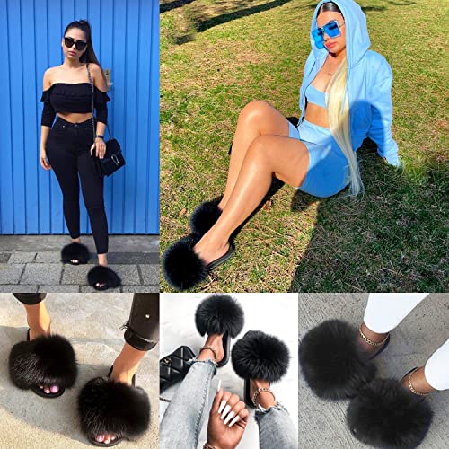 Jancoco Max Real Fox Fur Slides for Women - Fluffy Fur Slippers Open Toe Flat Sandals for Outdoor4