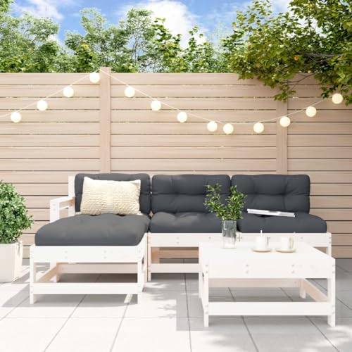 LAPOOH Juego de sofás de jardín 5 Piezas Madera Maciza de Pino Blanco, Sofa Jardin Exterior, Sofa Jardin Terraza, Sofas De Terraza, Muebles Jardin Exterior   3186544