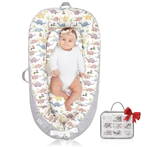Image of JOCUTE Baby Lounger, Ultra Breathable Soft Cotton Perfect for Tummy Time, Portable & Adjustable Infant Floor Seat for Traveling | Newborn Shower Gift
