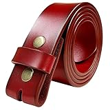 Replacement Belt Strap Genuine Leather Plain Casual Belt Strap with Snaps 1-1/2'(38mm) Wide (Red, 36)