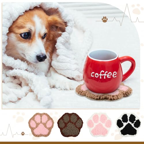 Image of Preboun 8 Pcs Puppy Punch Needle Coaster Kit, Dog Punch Needle Embroidery Kit for Adults Beginners, DIY Felting Set Supplies Tufted Coaster Including Yarns Hoop Tools Instruction