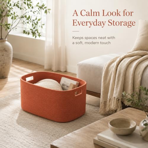 Image of 22.8GAL Extra Large Collapsible Laundry Basket for Dirty Clothes,Shoes, Sturdy Portable Aesthetic Boho Heavy Duty Wicker Hamper for Living Room Thow Pillows Blankets Storage Organizer,Terracotta