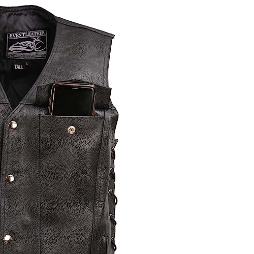 Image of EVENT LEATHER EL1310GO Men's Classic Western Style Snap Button Black Motorcycle Riders Leather Vest