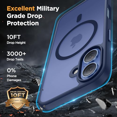 Image of Miracase Magnetic for iPhone 17 Case (Compatible with MagSafe) with Screen Protector Military-Grade Protection, Anti-Fingerprint Translucent Matte Phone Cover for iPhone 17 6.3 inch, Dark Blue