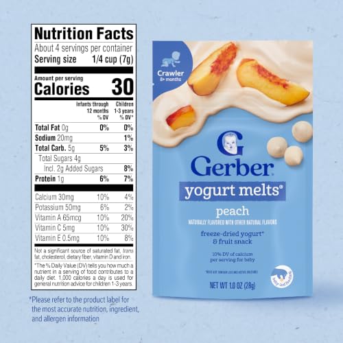 Image of Gerber Baby Snacks Yogurt Melts, Peach, 1 Ounce (Pack of 7)