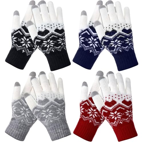 Geyoga 4 Pairs Women's Winter Touch Screen Gloves Soft Warm Lined Fleece Knit Elastic Cuff Texting...