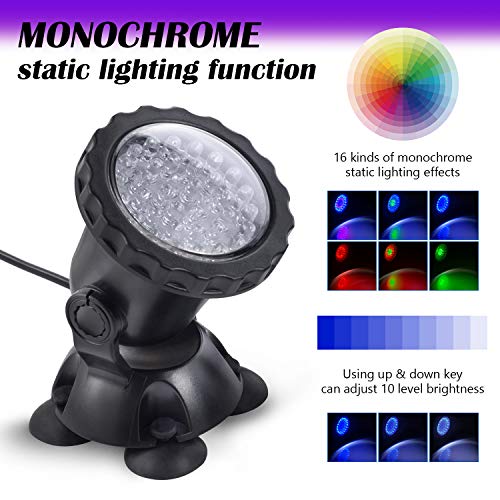 Pond Lights Underwater Waterproof Submersible Led Lights Color Changing Landscape Light Dimmable Spotlight 36 LED Lighting for Pond Aquarium Garden Pool Fountain Pond with Remote Control ( Set of 4)