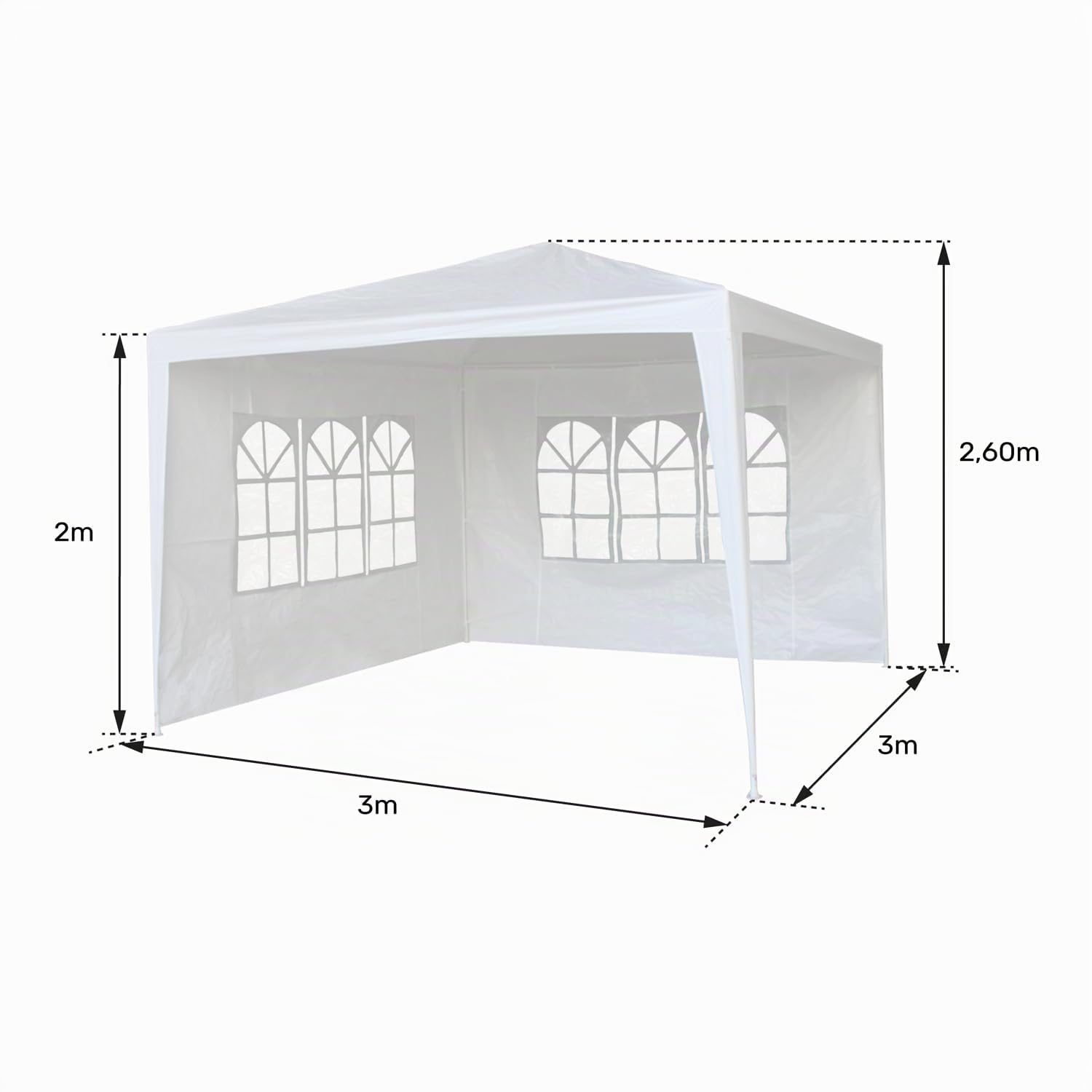 Tente de réception 3x3m, Structure Acier, Toile polyéthylène, Panneaux latéraux, étanche