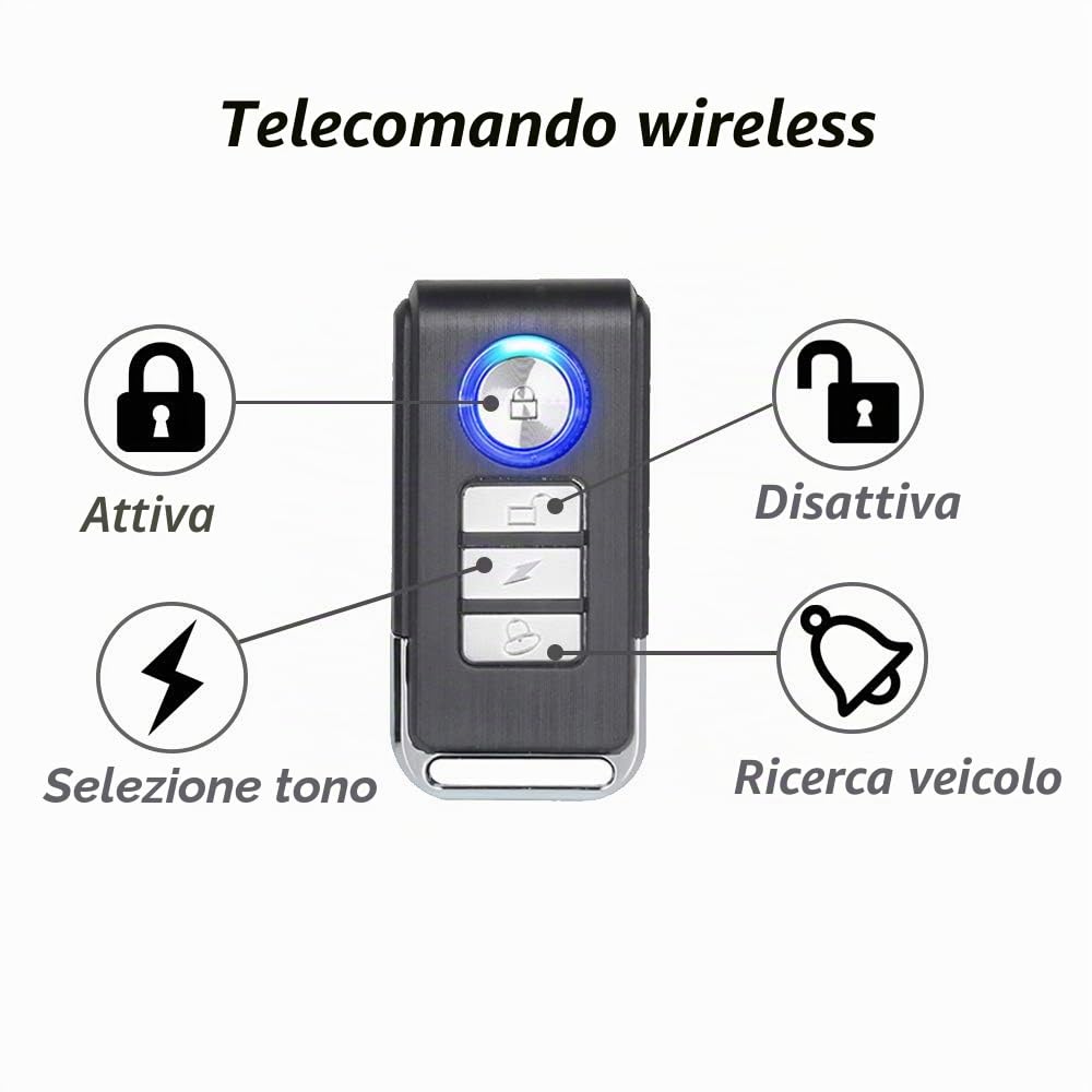 Mengshen Allarme per bicicletta da 113 dB, wireless, con sensore di movimento a vibrazione, impermeabile, con sistema di allarme di sicurezza remoto, per bici, scooter, auto (4 sensori con 2