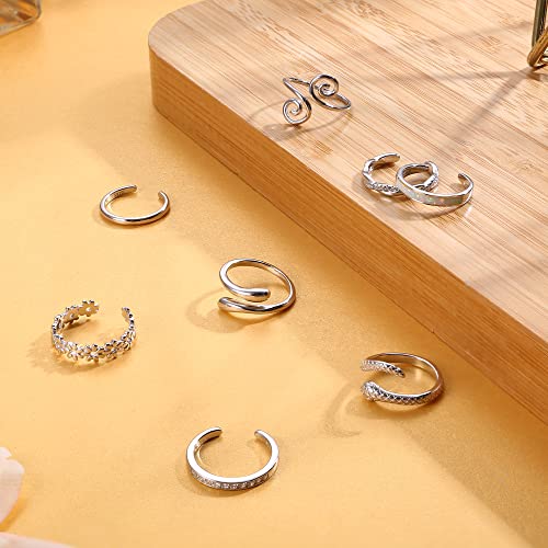 FIASASO 925 Sterling Silver Toe Rings for Women Adjustable 14K White Gold Plated Flower Cz Snake Twist Opal Band Rings Summer Beach Open Toe Rings Foot Jewelry4