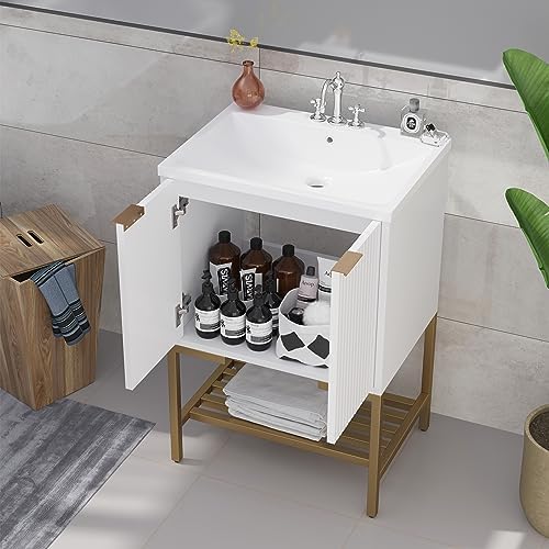 Bathroom Vanity with Sink 24 Inch, Storage with Two