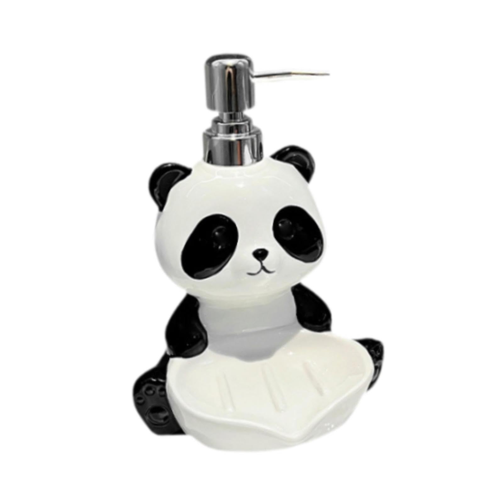 2 in 1 Panda Soap Dispenser with Soap Dish, Ceramic Lotion Bottle 19.5x13.5x11.5cm for Kitchen Bathroom Office
