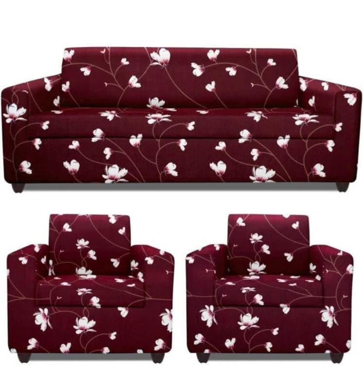 GRATIFY Printed Sofa Cover Big Elasticity Cover Stretch Universal Sofa Slipcover 5 Seater (3 Seater Size 185-230cm and 1 Seater Size 90-145cm) Maroon Flower-image-36