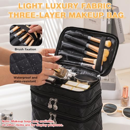 Image of MAYCREATE Makeup Pouch Bag, 3 Layers Travel Toiletries Makeup Organisers Bag Box with Handle, Cosmetic Tool Storage Organizer Vanity Bag for Women (Durable, Waterproof, Multi-Compartment)