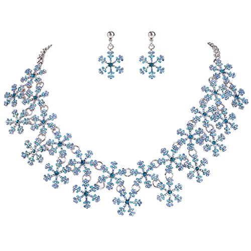 EVER FAITH Lots Snowflake Austrian Crystal Necklace Earrings Set Silver-Tone Blue