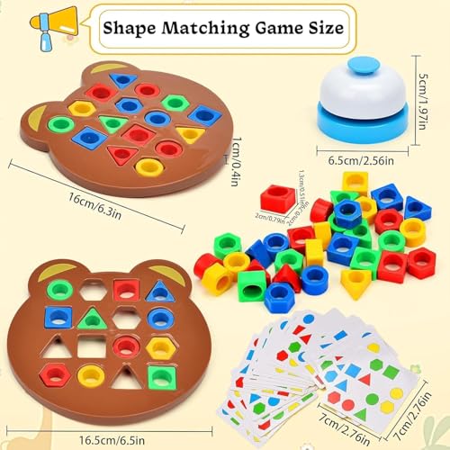 Image of Geometric Shape and Color Matching Puzzle Board Game with Bell for Kids 3+ Years | Sensory Educational, Fun and Learning Toy (Geometric Shape and Color Matching Puzzle Board Game with Bell for Kids)