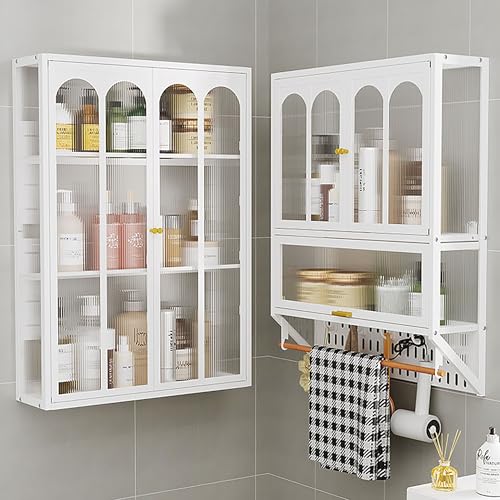 Mcine Wandschrank aus Metall für Badezimmer, platzsparend, mit verstellbaren Regalen, Handtuchstange und WC-Design, ideal für kleine Menschen