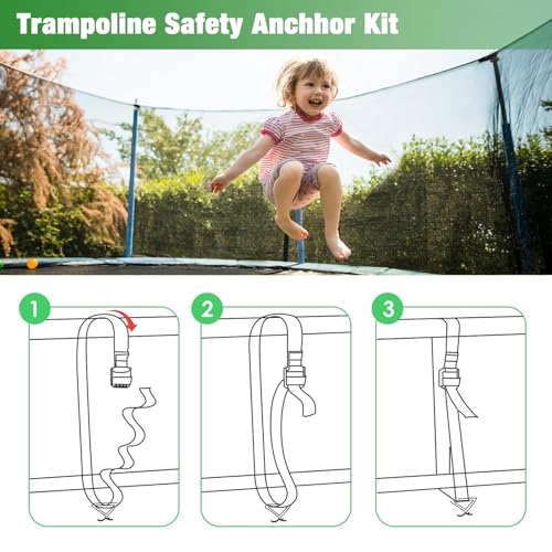MIXXIDEA 17.5 Inch Gound Anchors Screw in, Metal Spiral Earth Anchors Kit, Heavy Duty Folding Ring Ground Stakes for Tent Trampolines, Garden Fence, Sheds, Swings (Silver, 17.5 Inch with 92in Strap)