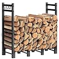 Abkshine Heavy Duty Firewood Rack Outdoor, 3.7FT Elegant Fireplace Wood Holder Indoor with Hooks, Sturdy Metal Fire Wood Racks for Christmas Fireplace Patio Deck Logs Storage Organizer