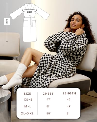 Terrycloth Bathrobe for Women - Terry Robes for Women and Men - Women’s Day - 100% Cotton Checkered Bathrobe3