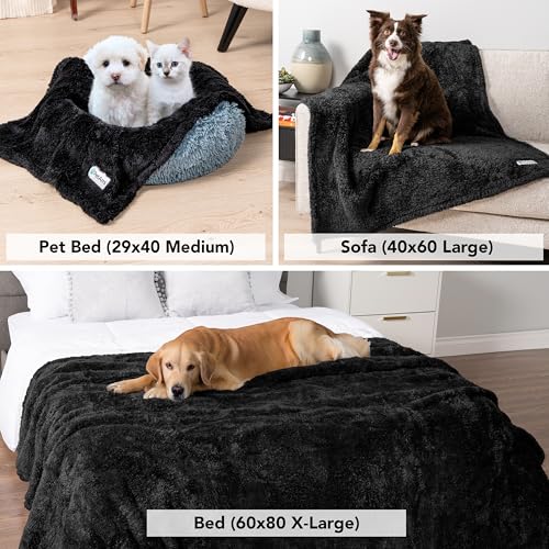 Image of PetAmi Fluffy Dog Blanket for Small Medium Dog, Pet Blanket for Bed, Sherpa Furniture Couch Cover Protector, Soft Fleece Cat Sofa Throw, Shag Plush Reversible Washable for Puppy Kitten, Black 24x32