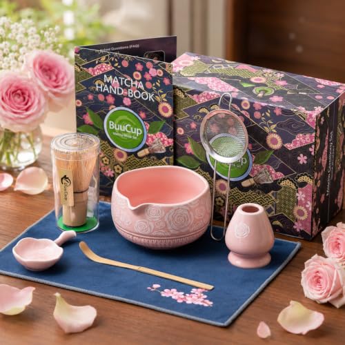 Image of Buucup Matcha Whisk Set, Ceramic Matcha Kit with Bowl & Tools, Rose Pink