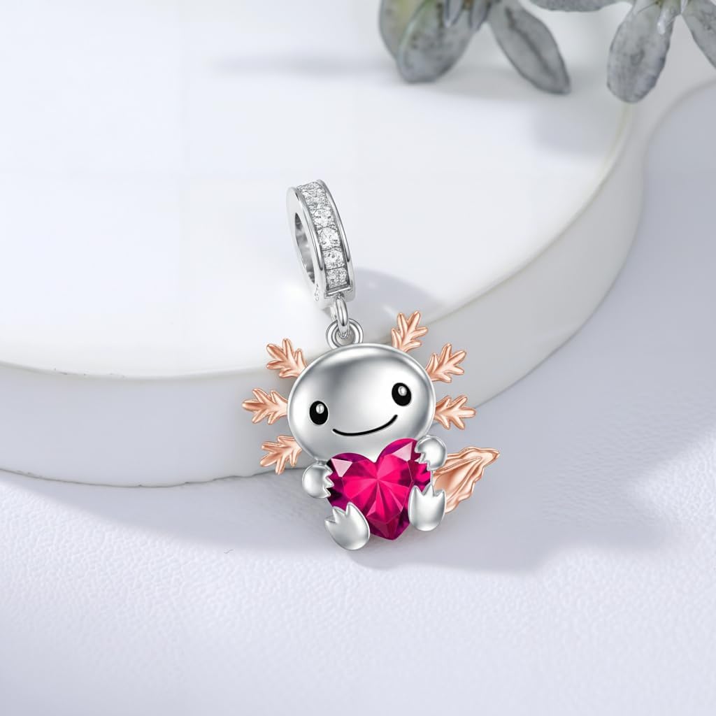 PROESS 925 Sterling Silver Axolotl Charm 12 Months Birthstone Axolotl Bead for Axolotl Bracelets Jewerly Making Axolotl Gifts for Women Axolotl Lovers