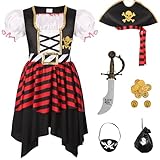 Yorborgor Girls Pirate Costume Buccaneer Princess Dress Up Set for Kids Halloween Cosplay Party (5-7 Years)