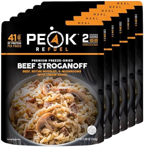 Peak Refuel Beef Stroganoff Freeze-Dried Camping Meals, Real Meat, 6-Pack