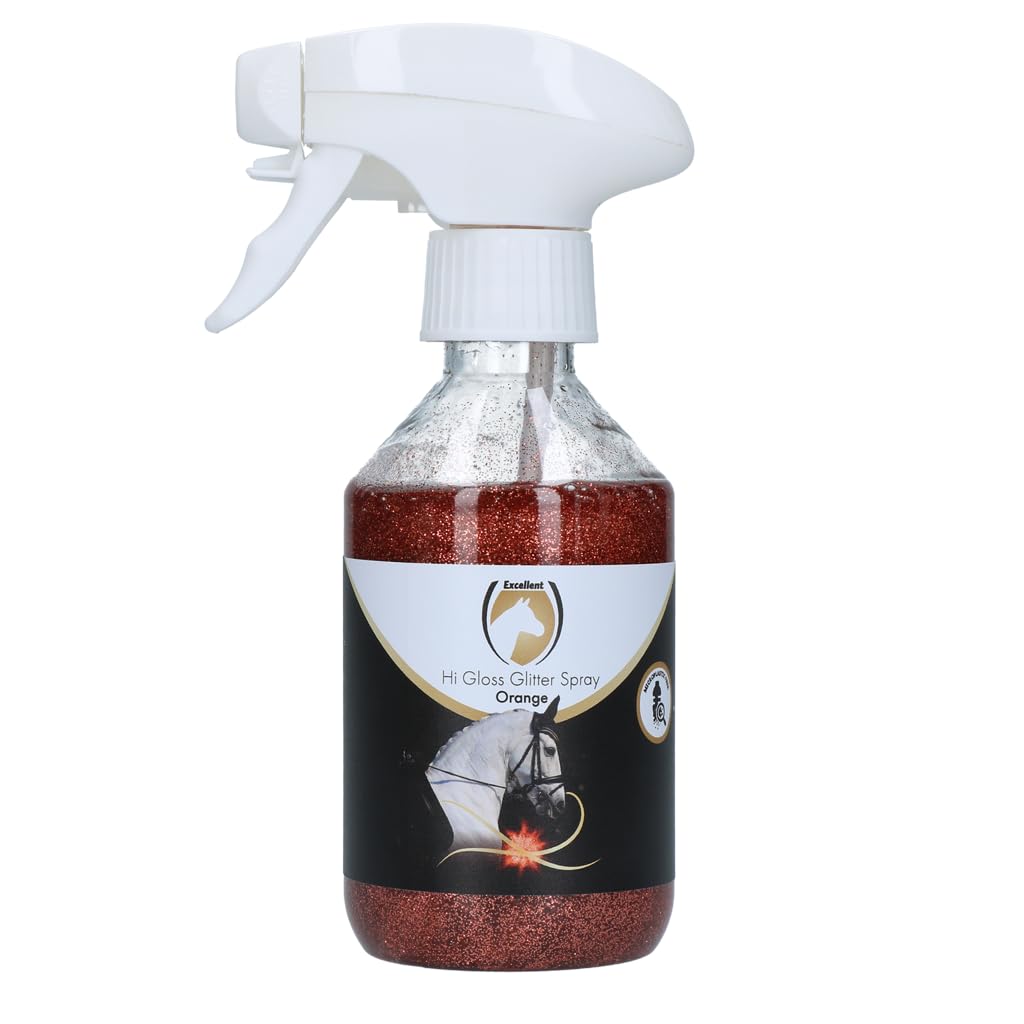 Holland Animal Care Excellent Rainbow Glitter Spray – Decorazione in pelliccia per cavalli – Facile da rimuovere – Crea gli stencil più belli – Per pelliccia, criniera e coda – 250 ml – arancione