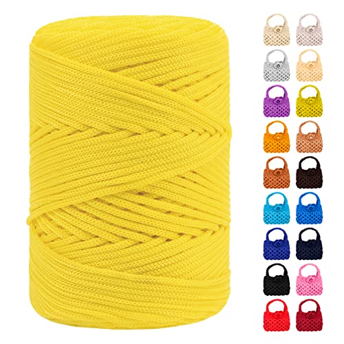 LEREATI Polyester Macrame Cord 3mm x 185yards, Braided Macrame Cord Polypropylene Silk Cord, Crochet Bag Polyester Yarn for Crocheting, Bag, Wall Hangings, Rug, DIY Crafts (Bright Yellow)