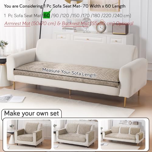 Image of HOKIPO Premium Velvety Quilted Anti-Slip Sofa Cover Mats for L-Shape & 1 /2 /3 Seater Sofa | Make Your Own Sofa Cover Set, 'Softline Quilted Series' 70(W) x 60(L) cm | Latte Brown (AR-6313-LBR)