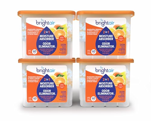 Bright Air Mandarin Orange & Fresh Lemon 2-in-1 Moisture Absorber & Odor Eliminator Case of 4 Lasts up to 60 Days Each