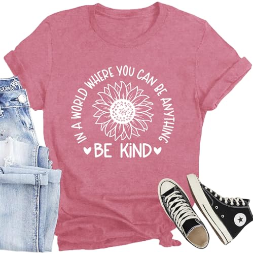 Be Kind Shirt for Women Flower Letter Print Tee Tops Casual Inspirational Kindness T-Shirt