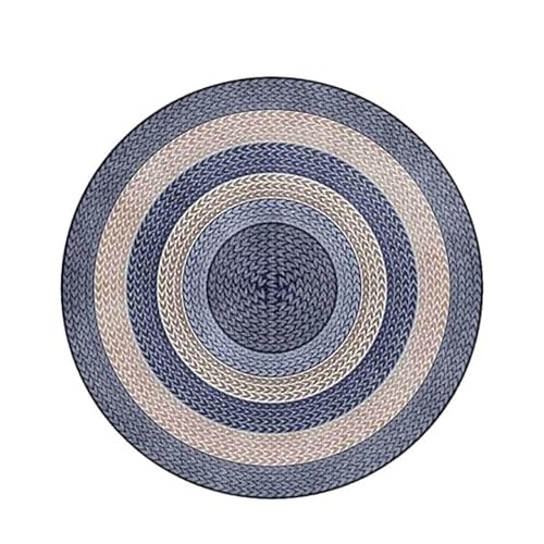 NEYTIIR Alfombra Redonda De Yute Azul Hecha A Mano para Sala De Estar, Alfombra Circular Vintage Lavable A Máquina, Antideslizante, Decoración De Cocina(Blue,40cm)