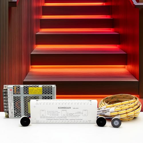 Image of Intelligent Motion Triggered LED Stair Lighting Kit KMG-3233, 40 inch Cuttable LED Strip Light for Indoor LED Stair Lights (Orange Color, 16 Stairs)