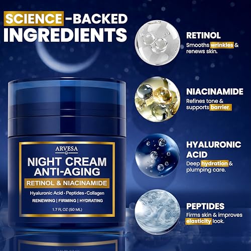 Night Cream for Women Anti Aging - Night Moisturizer for Face with Retinol, Peptides, Niacinamide - Anti-Wrinkle, Firming & Hydrating Skin Care - Fragrance-Free, Non Greasy Overnight Face Cream - Image 4