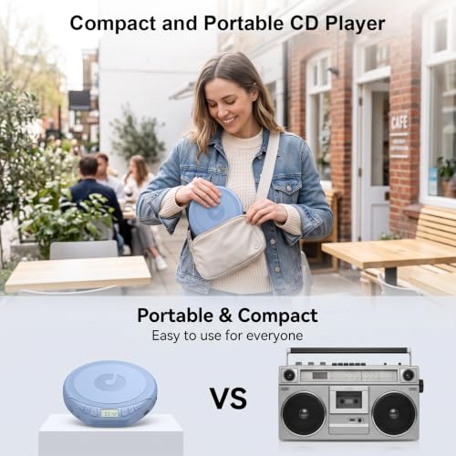 Image of Gueray Portable CD Player with Earphones CD Player for Car | CD Dsicman with Anti-Skip Shockproof with LCD Display Support PROG Memory Repeat Function
