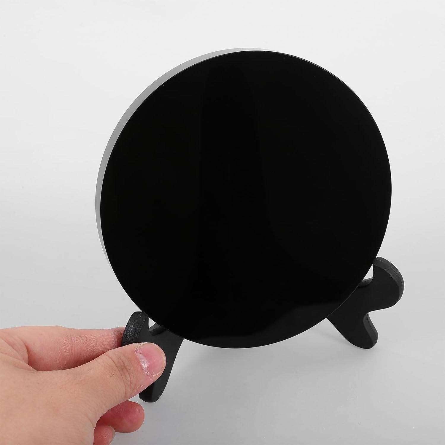 Beavorty Obsidian Scrying Mirror with Stand 4.7-Inch Black Circle Disc for Meditation Divination Feng Shui Table Decoration