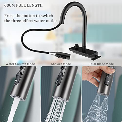Robinet de cuisine avec affichage LED et douchette rétractable en laiton