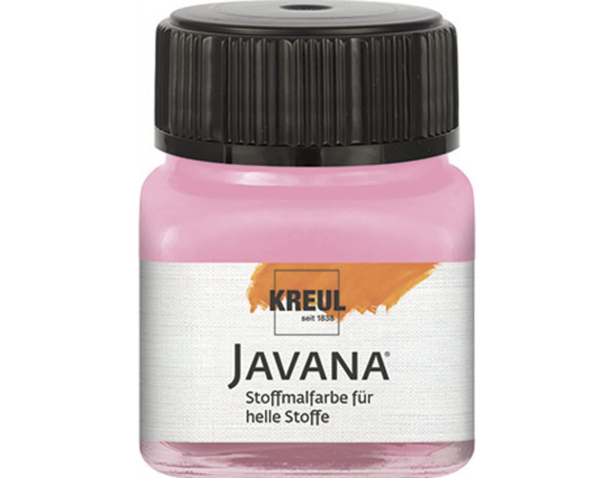 Kreul 90944 - Javana Fabric Paint for Light Fabrics, 20 ml Glass in Pink, Smooth Water-Based Colour with Creamy Character, Penetrates Deep Fibre, Washable After Fixation
