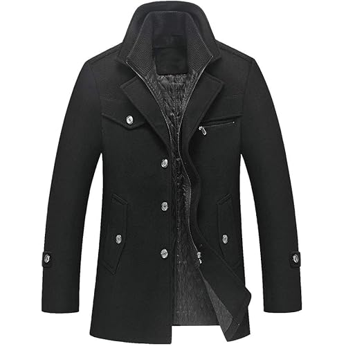Lavnis Men's Winter Wool Coats Slim Fit Single Breasted Trench Jacket Woolen Pea Coat