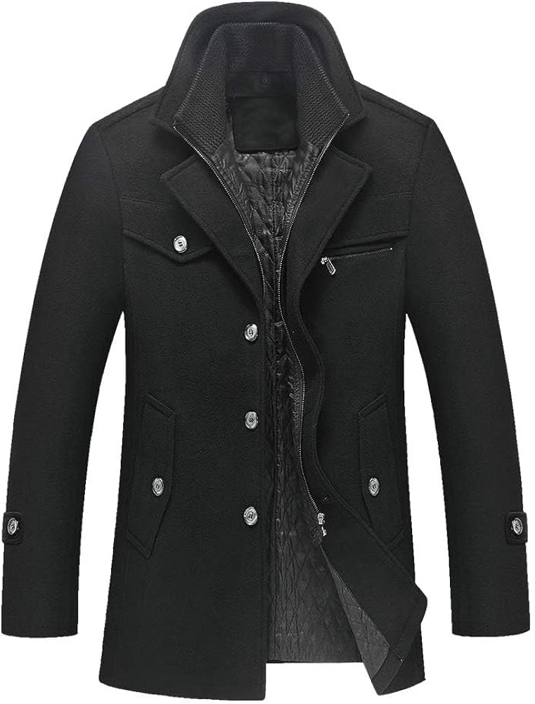 Lavnis Men's Winter Wool Coats Slim Fit Single Breasted Trench