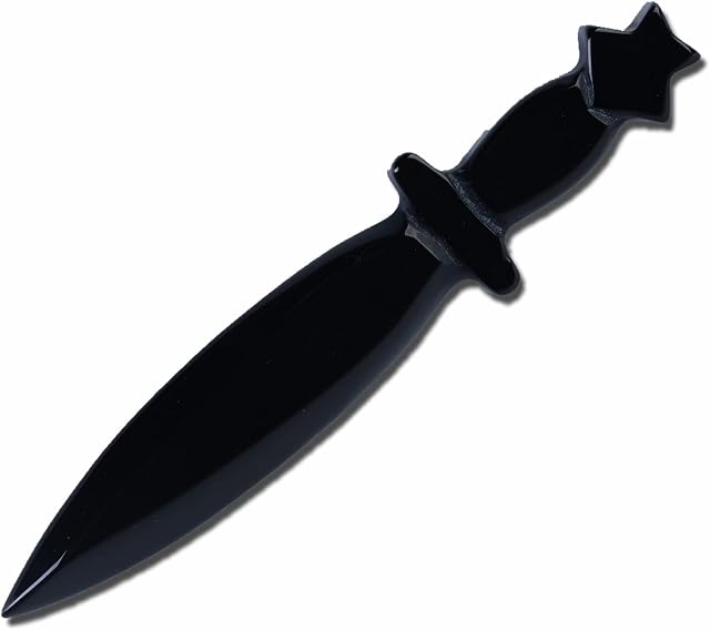 vuagmiv Obsidian Athame Dagger Wicca Ritual Tool, Black Gemstone Pentacle Wiccan Supplies and Tools for Altar (Non-sharpened)
