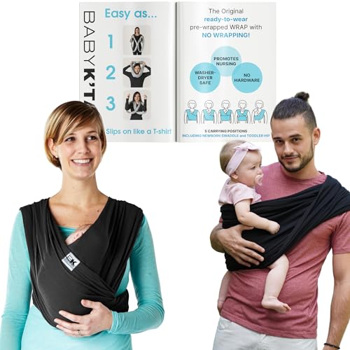 Breeze Baby K'tan Baby Carrier Breathable 100% Cotton Mesh | Hands Free Wrap for Infants | No Rings Or Buckles | Black | X-Small