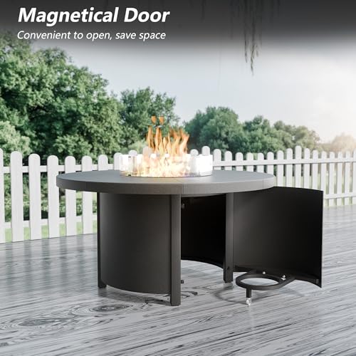 Trumbeak 48\" Round Propane Fire Pit,Steel Tabletop Fire Pit,55000 BTU Auto-Ignition Gas Fire Pits with Lid & Windproof Glass for Outdoor,Patio,Backyard