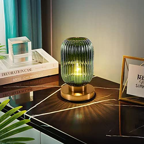 Glass Table Lamps Mid Century Modern Globe Table lamp Gold Desk lamp nightstand lamp with Green Pumpkin Design Ribbed Glass Bedside Table Lamp for Bedroom Living Room Office - Image 6