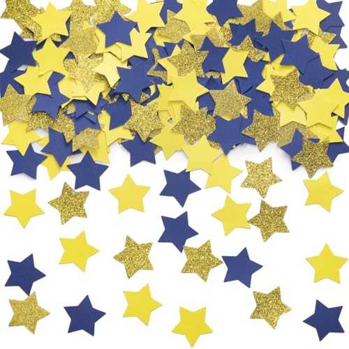 Image of MOWO Gold Blue Yellow Star Confetti Table Decoration, 1.2 inch, 200pc | Graduation, Birthday, Retirement, Eid Ramadan Festival Theme Party